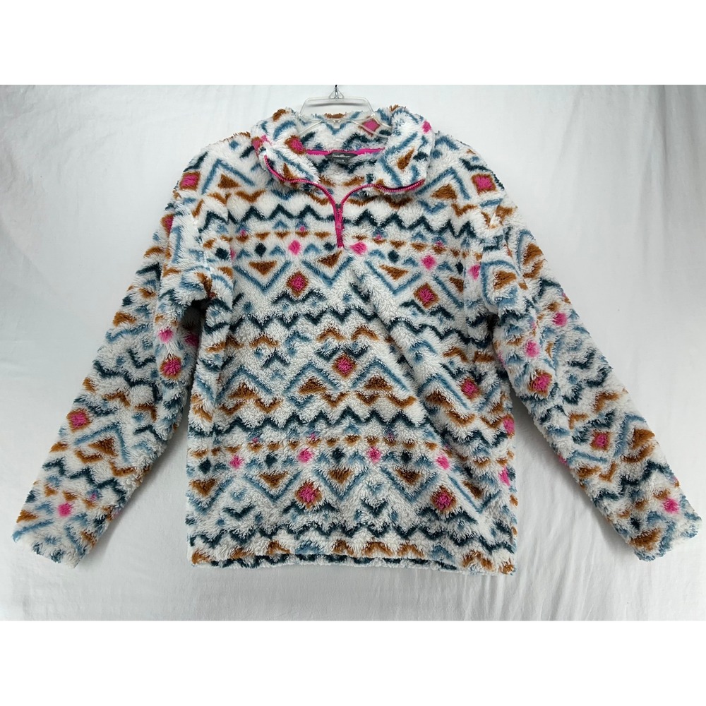 Eddie Bauer Womens Fleece Pullover Quarter Zip Southwestern Geometric Sherpa S